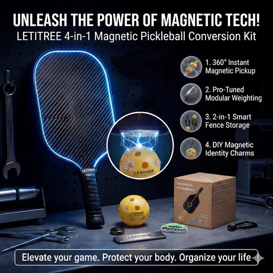 Unleash Magnetic Tech!  LETITREE Magnetic Pickleball Conversion Kit 4-in-1｜No-Bend Pickup · Swing Weight Tuning · Fence Storage · DIY Charms｜Lazy Tool, Court Prank, Viral Video, Birthday Gift