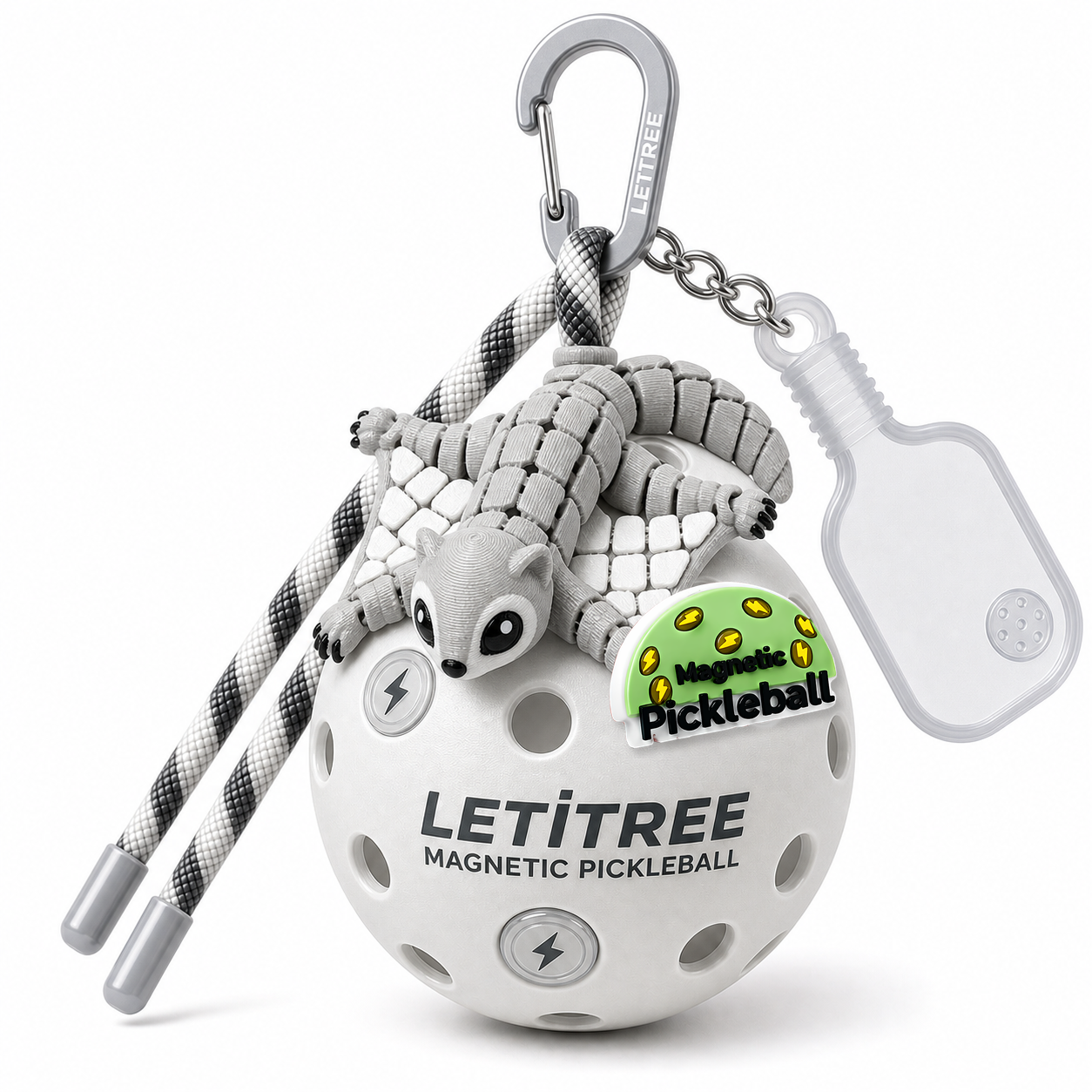 LETiTREE Magnetic Pickleball Keychain - Flying Squirrel Gray White 13Cm (FLS001)