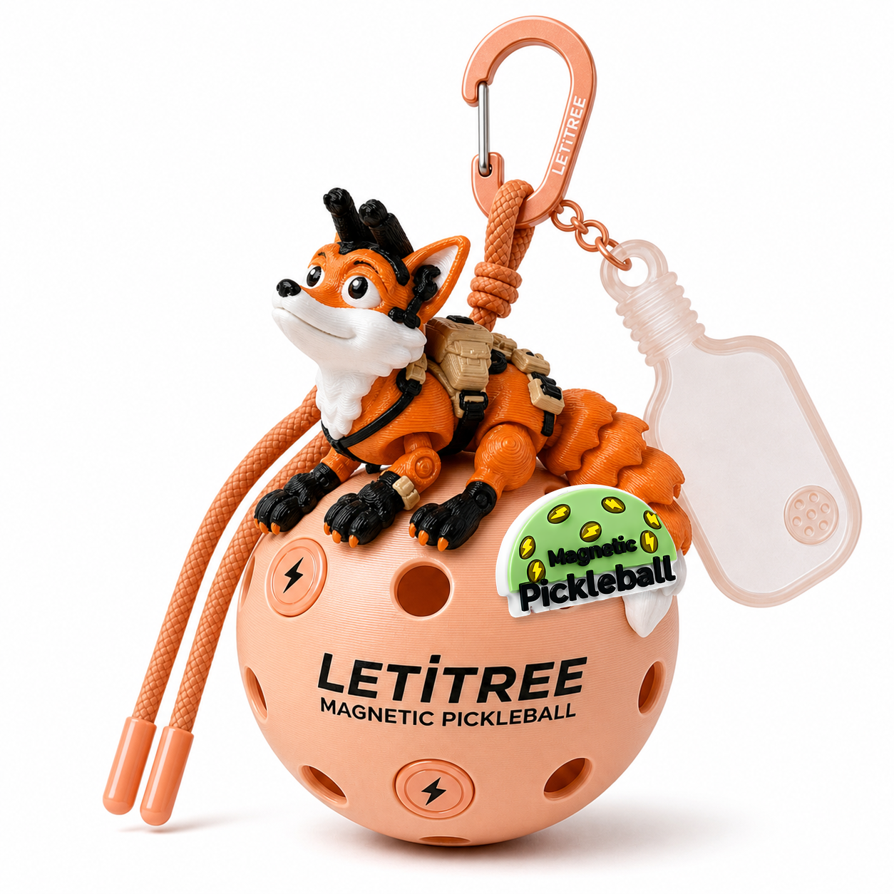 LETiTREE Magnetic Pickleball Keychain - Commando Fox Orange (FOX001)