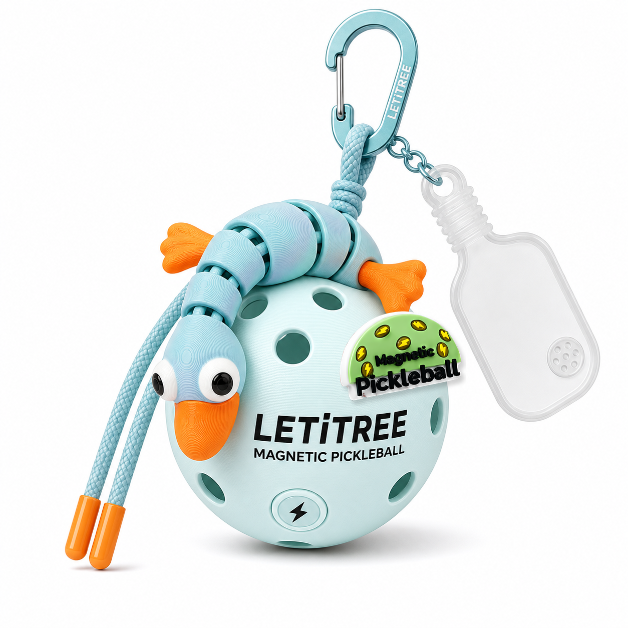 LETiTREE Magnetic Pickleball Keychain - Big Eye Goose Winter Blue Orange (GOO002)