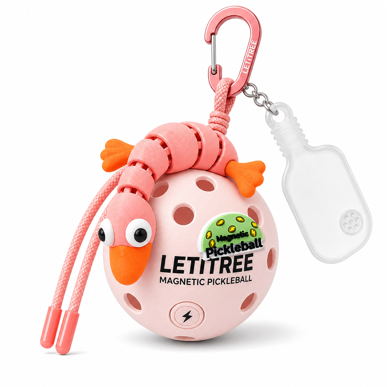 LETiTREE Magnetic Pickleball Keychain - Big Eye Goose Spring Pink Orange (GOO007)