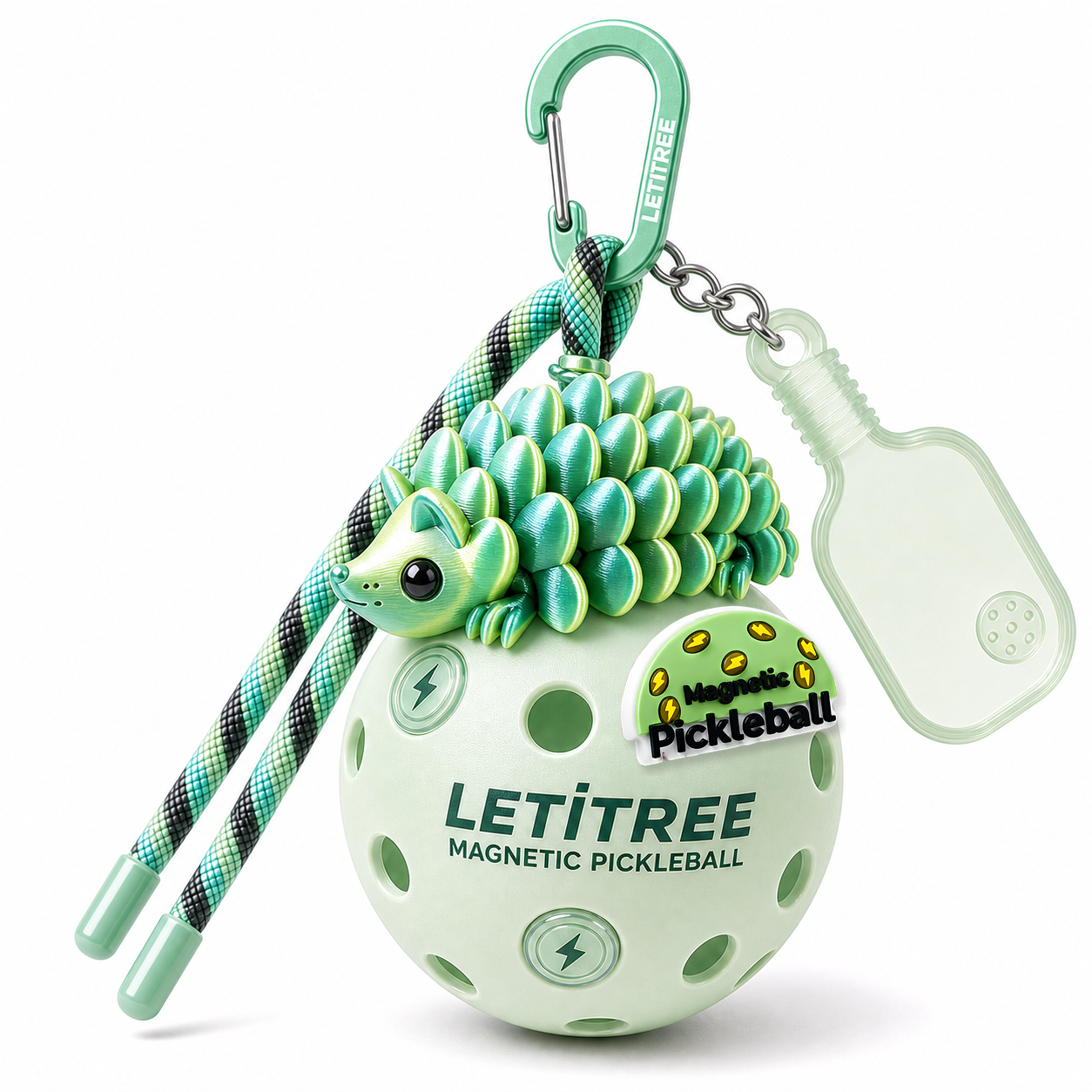 LETiTREE Magnetic Pickleball Keychain - Pinecone Hedgehog Dream Green (HED001)