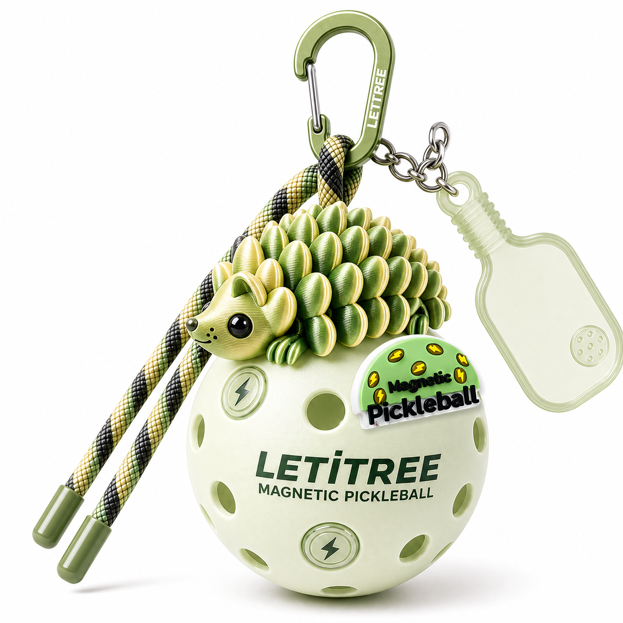 LETiTREE Magnetic Pickleball Keychain - Pinecone Hedgehog Bamboo (HED003)