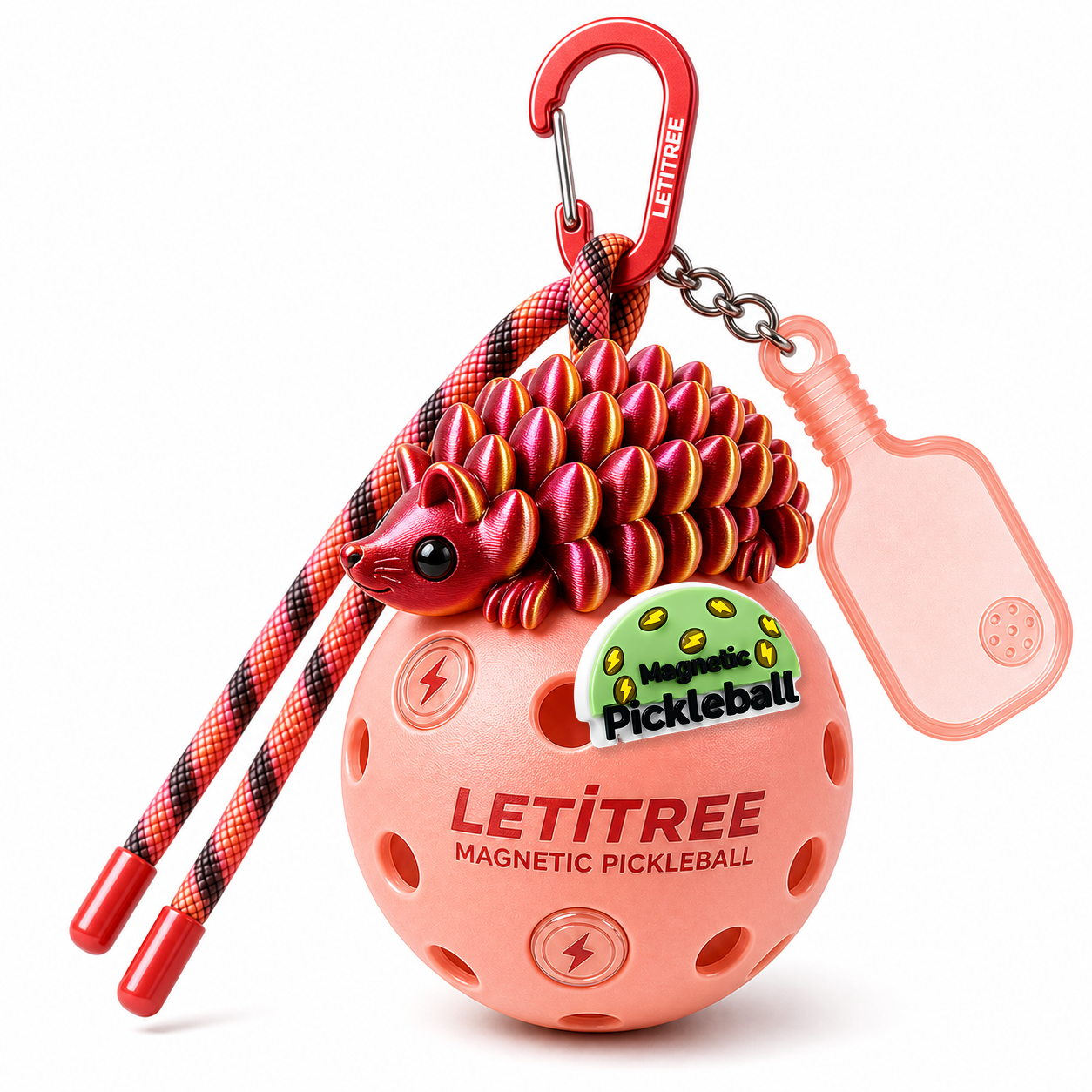LETiTREE Magnetic Pickleball Keychain - Pinecone Hedgehog Laser Red (HED005)