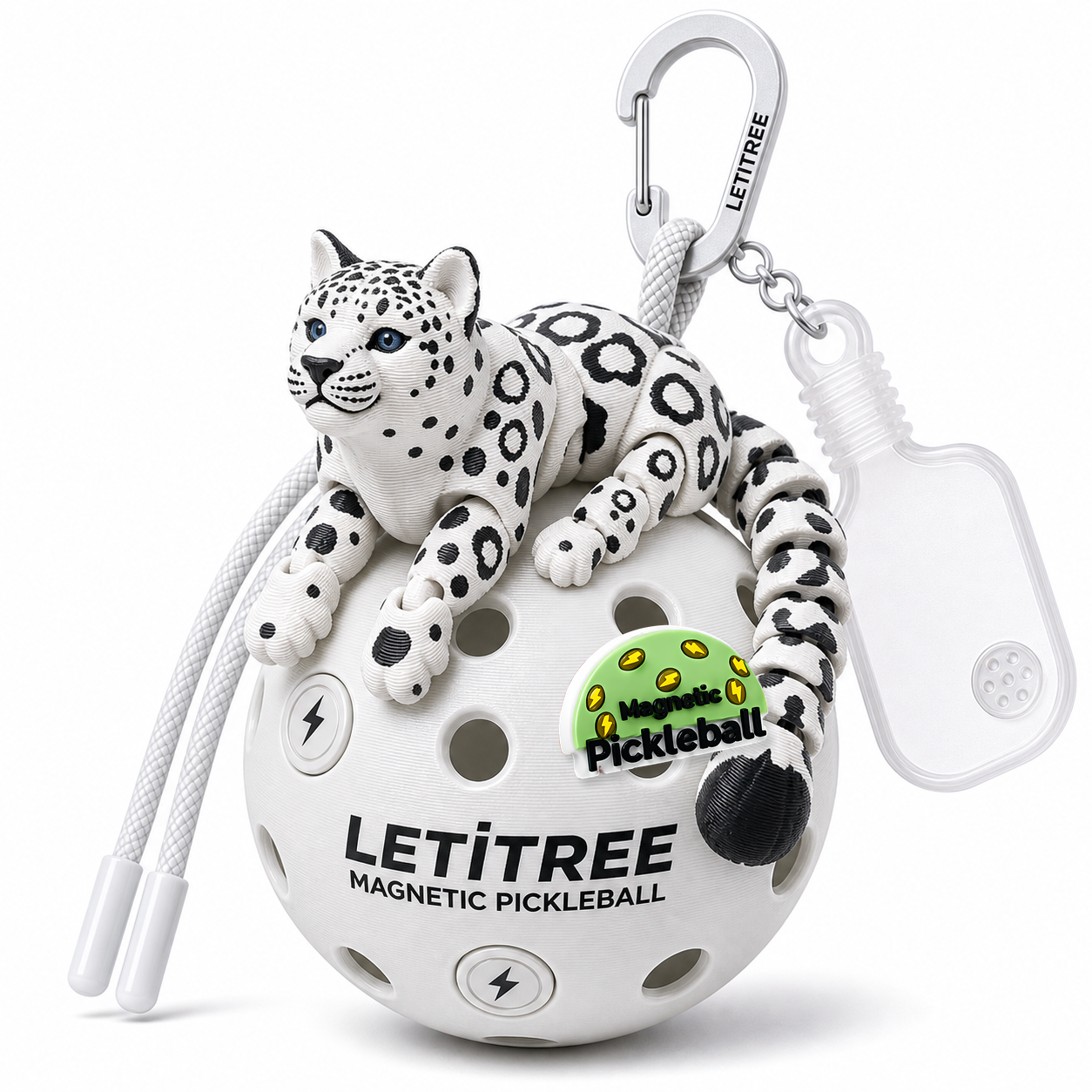 LETiTREE Magnetic Pickleball Keychain - Leopard Snow Leopard White (LPD003)