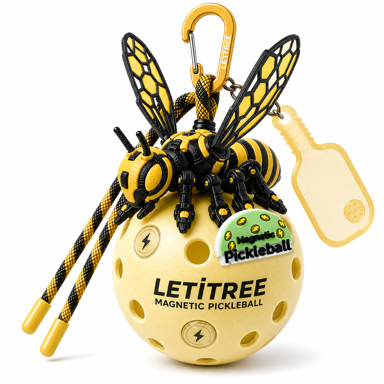 LETiTREE Magnetic Pickleball Keychain - Mecha Bee Yellow Large 13Cm (MCB001)