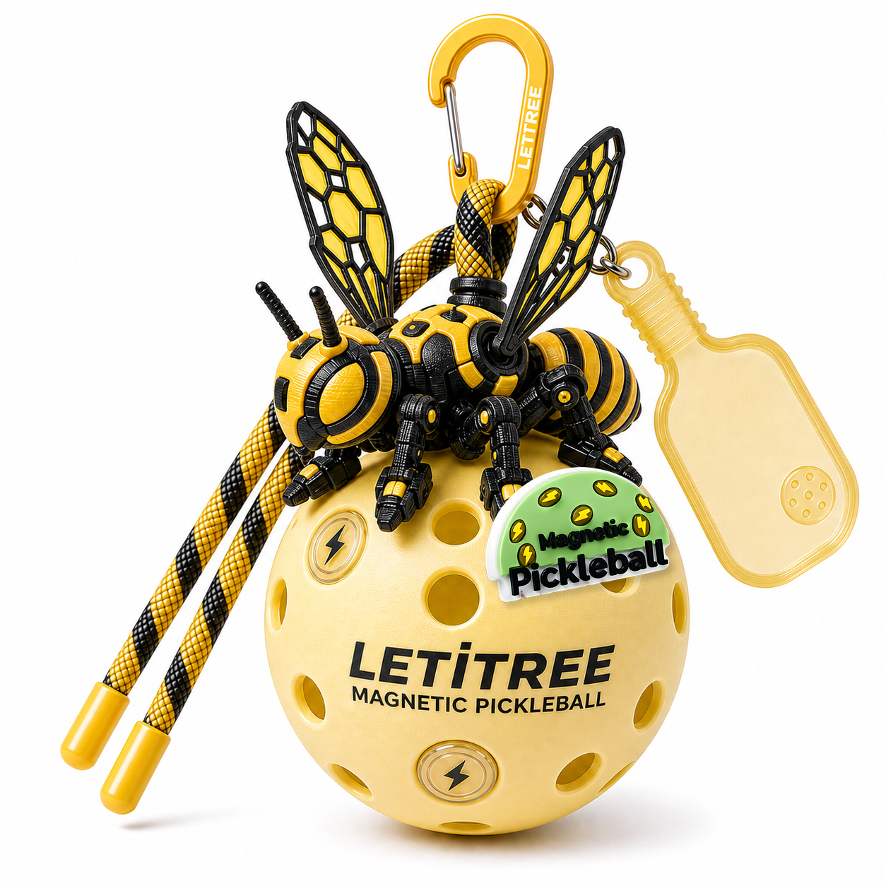 LETiTREE Magnetic Pickleball Keychain - Mecha Bee Yellow Adhesive Large 13Cm (MCB003)