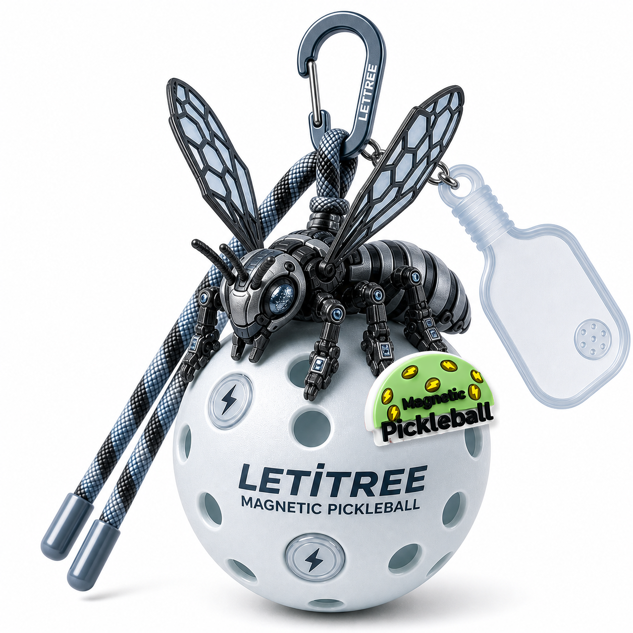 LETiTREE Magnetic Pickleball Keychain - Mecha Bee Graphite Adhesive Large 13Cm (MCB008)