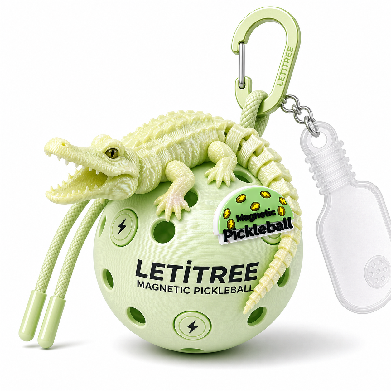 LETiTREE Magnetic Pickleball Keychain - Open Mouth Crocodile Glow (OMC001)