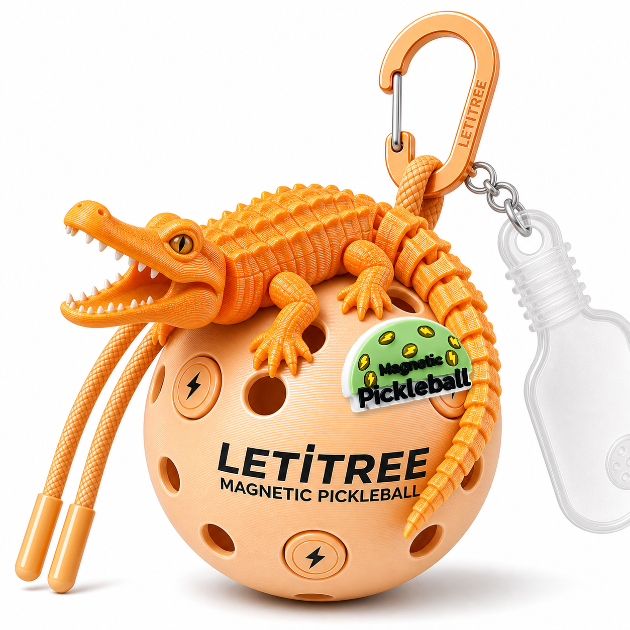 LETiTREE Magnetic Pickleball Keychain - Open Mouth Crocodile Orange Yellow (OMC002)