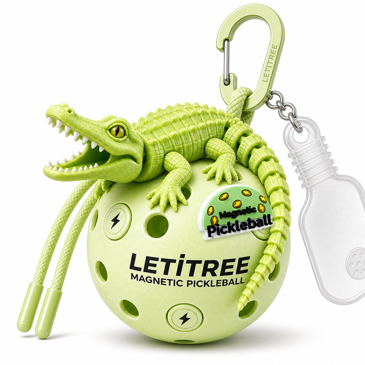 LETiTREE Magnetic Pickleball Keychain - Open Mouth Crocodile Green (OMC003)