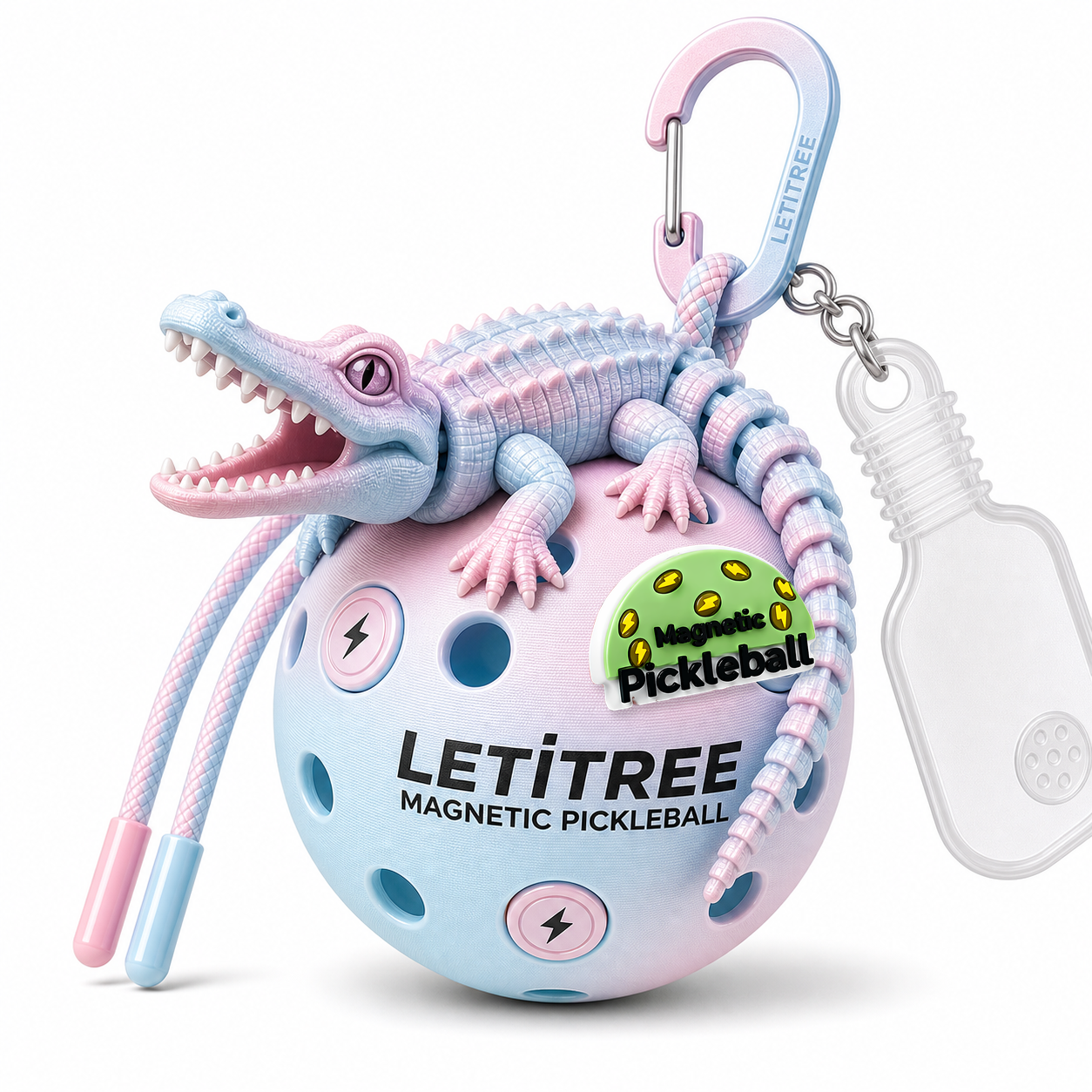 LETiTREE Magnetic Pickleball Keychain - Open Mouth Crocodile Blue Pink Gradient (OMC004)