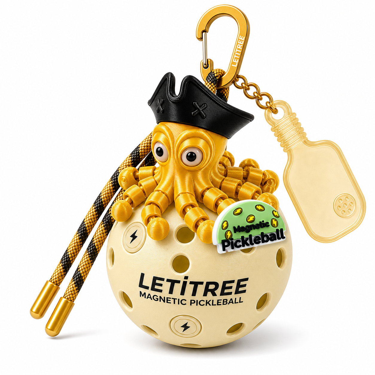 LETiTREE Magnetic Pickleball Keychain - Pirate Octopus Chief Mate Silk Gold Reference (PO001)