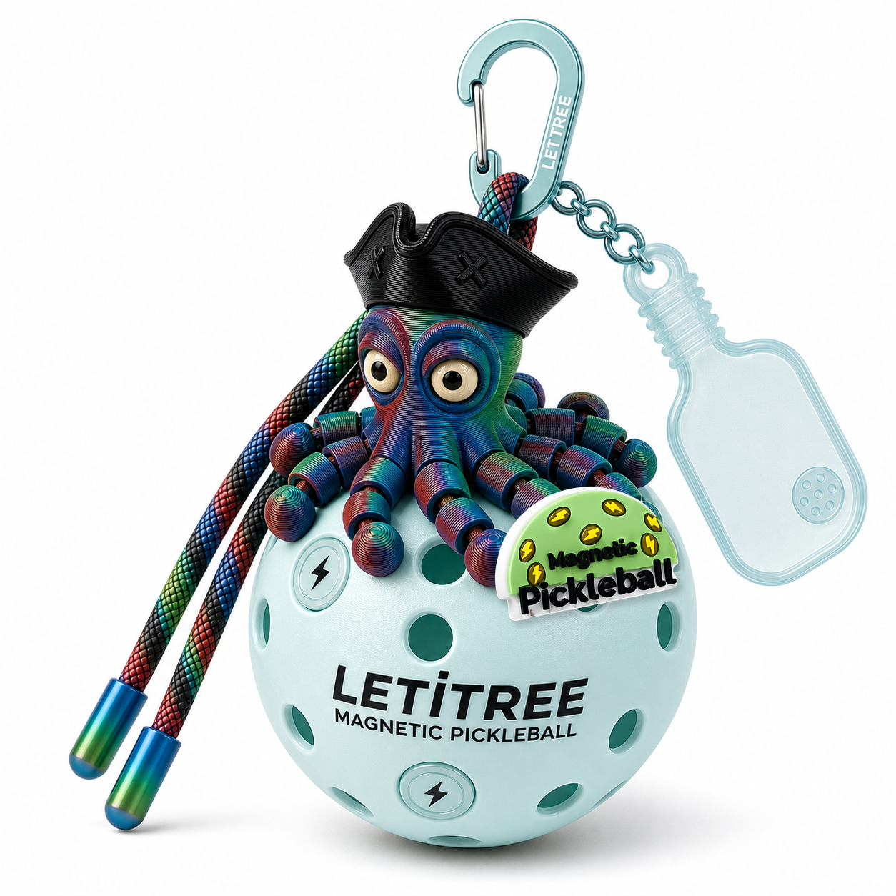LETiTREE Magnetic Pickleball Keychain - Pirate Octopus Chief Mate Iridescent Engine V1 (PO002)