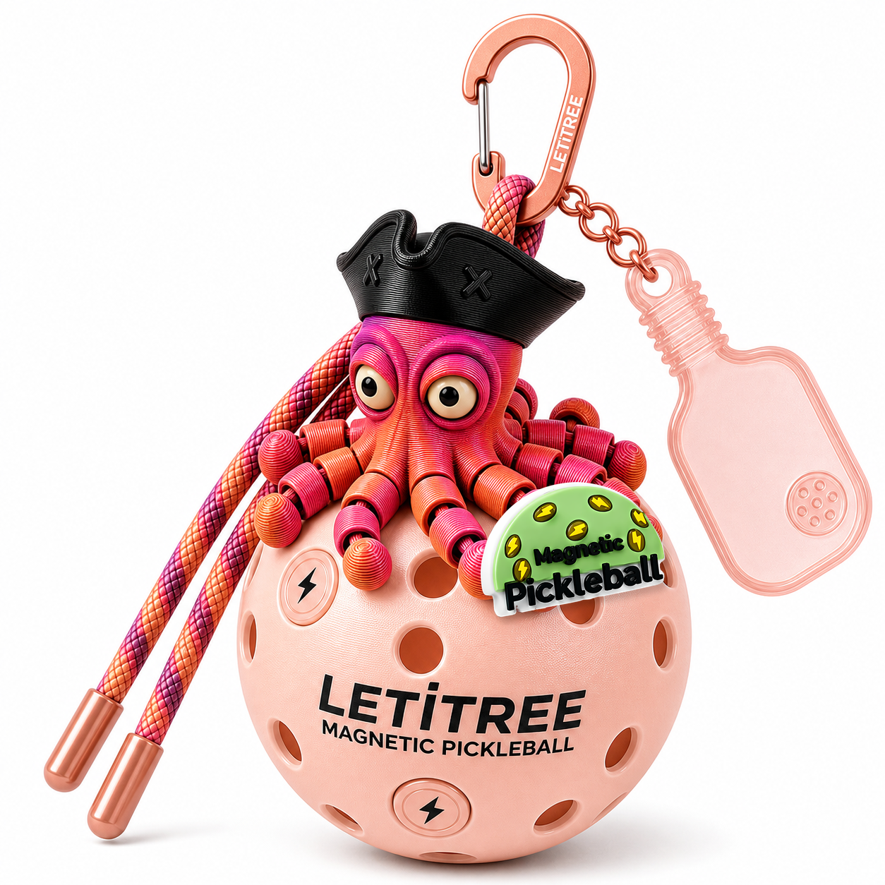 LETiTREE Magnetic Pickleball Keychain - Pirate Octopus Chief Mate Desert Rose V1 (PO004)