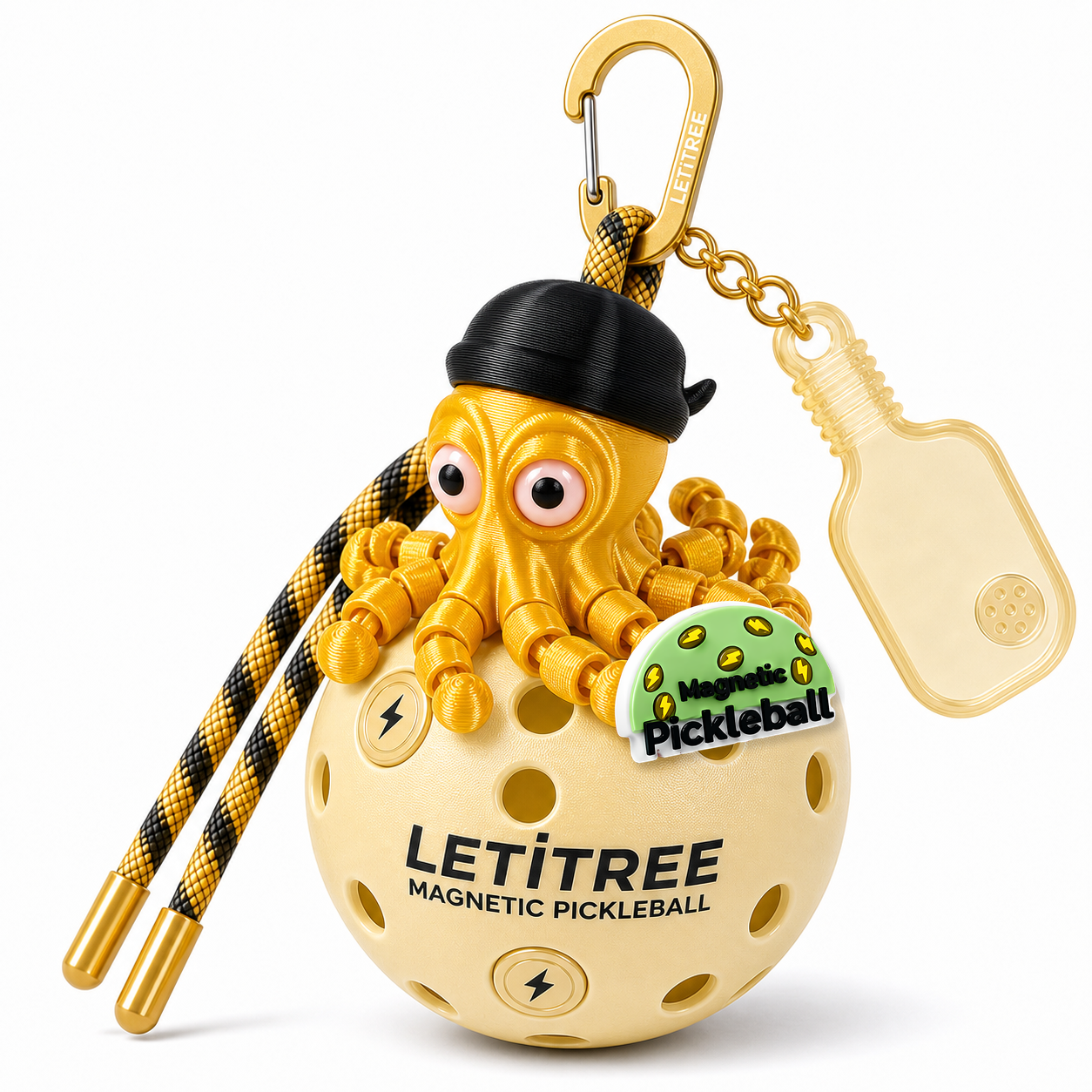 LETiTREE Magnetic Pickleball Keychain - Pirate Octopus Sailor Silk Gold V1 (PO007)
