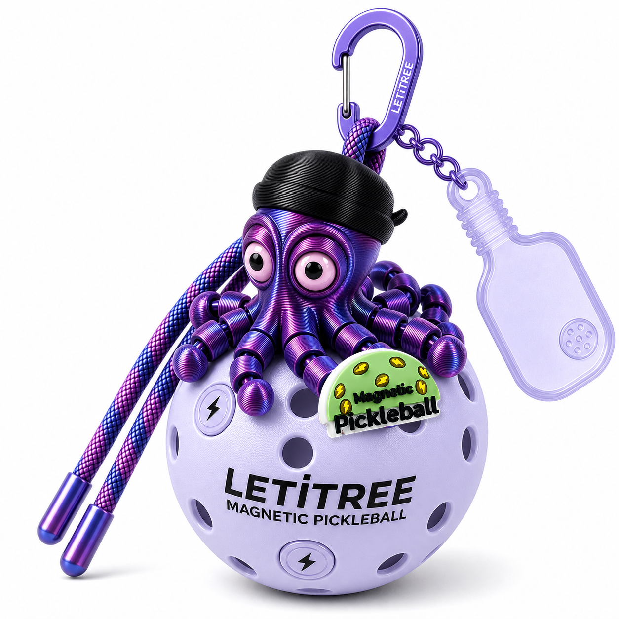 LETiTREE Magnetic Pickleball Keychain - Pirate Octopus Sailor Laser Purple V1 (PO012)