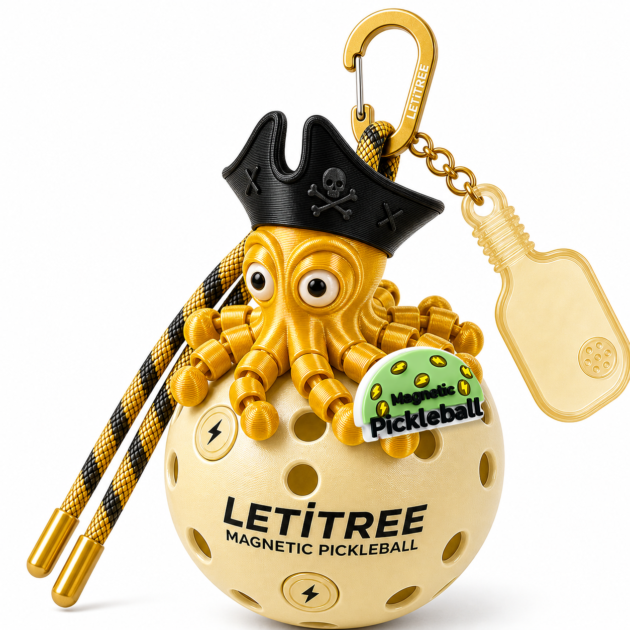 LETiTREE Magnetic Pickleball Keychain - Pirate Octopus Captain Silk Gold V1 (PO013)