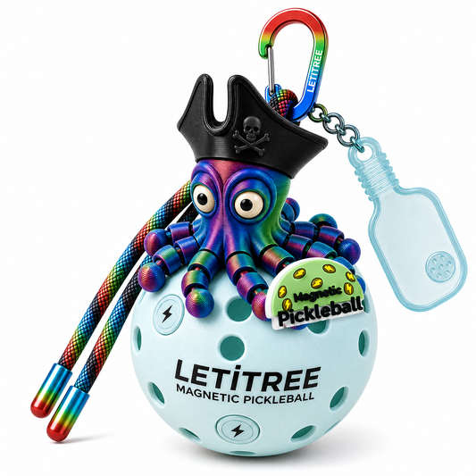LETiTREE Magnetic Pickleball Keychain - Pirate Octopus Captain Iridescent Engine V1 (PO014)