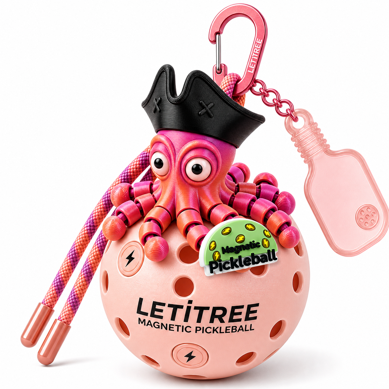 LETiTREE Magnetic Pickleball Keychain - Pirate Octopus Captain Desert Rose Local Reference (PO016)