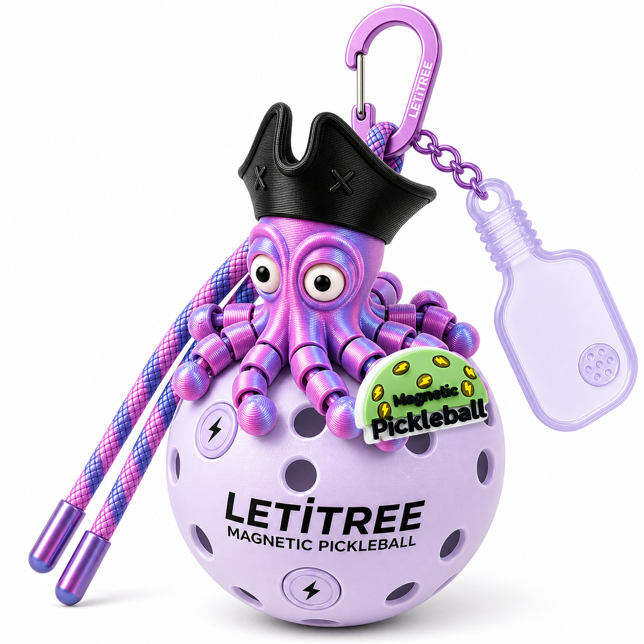 LETiTREE Magnetic Pickleball Keychain - Pirate Octopus Captain La La Land Local Reference (PO017)