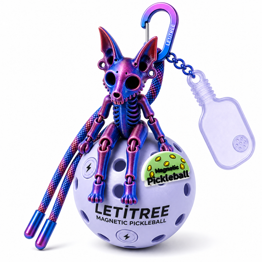 LETiTREE Magnetic Pickleball Keychain - Skeleton Cat Red Blue V1 (SKC003)