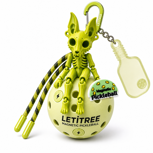 LETiTREE Magnetic Pickleball Keychain - Skeleton Cat Yellow Green V1 (SKC005)
