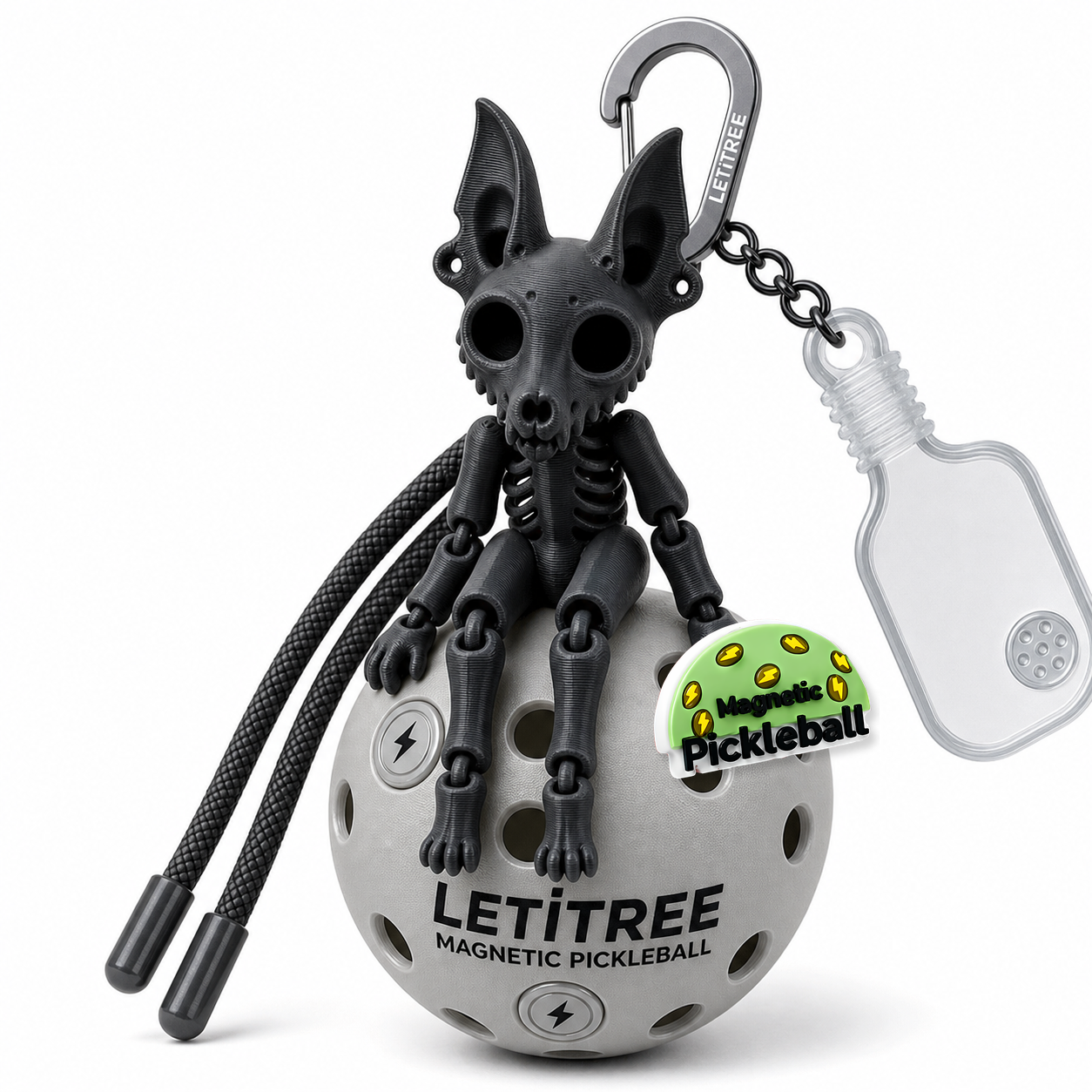 LETiTREE Magnetic Pickleball Keychain - Skeleton Cat Black V1 (SKC006)