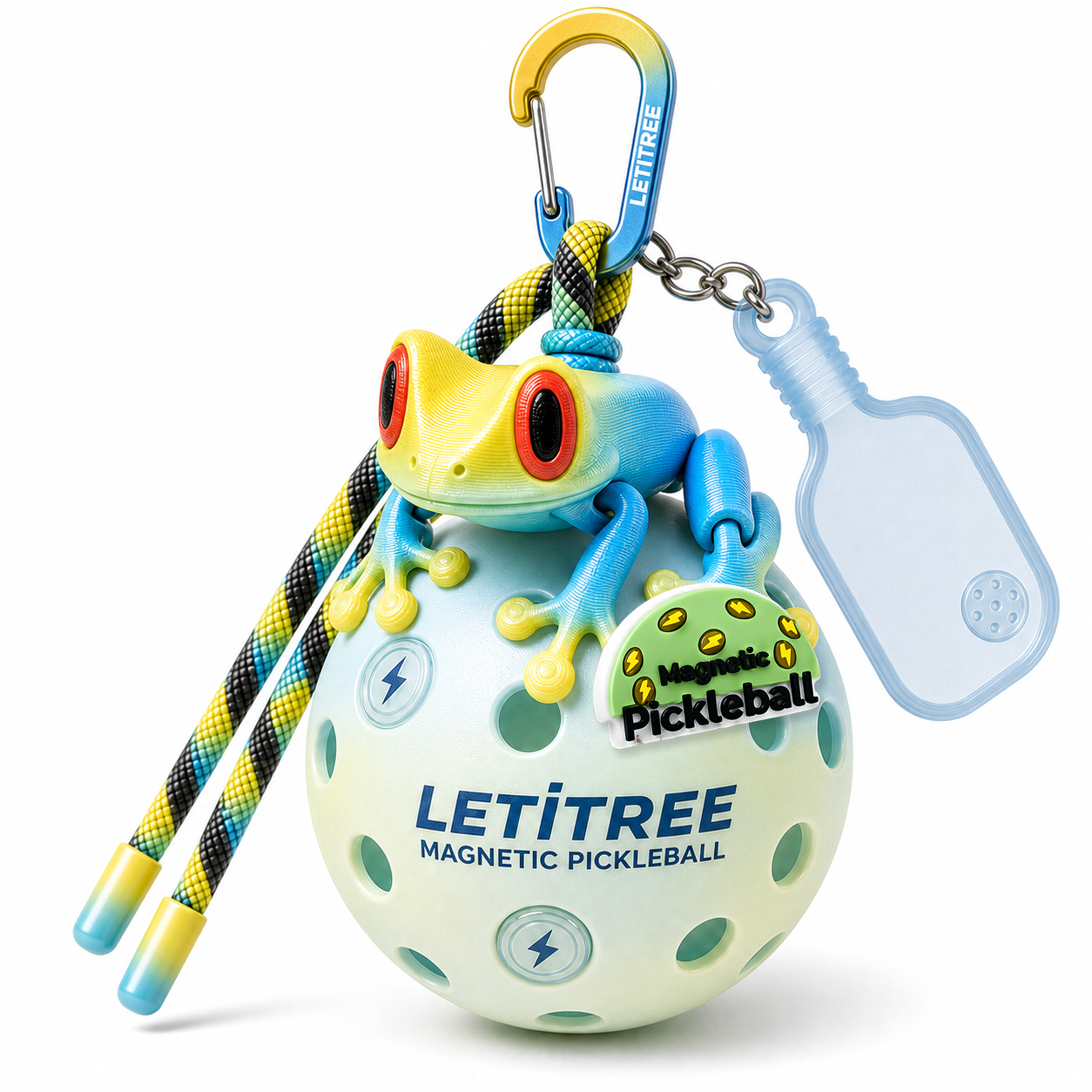 LETiTREE Magnetic Pickleball Keychain - Tree Frog Yellow Blue Multi (TRF024)