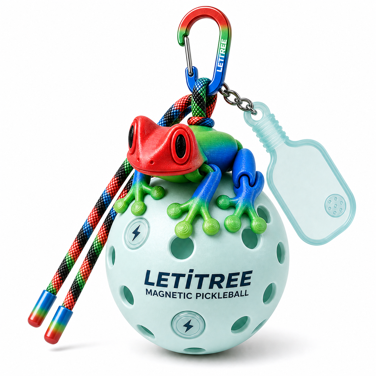 LETiTREE Magnetic Pickleball Keychain - Tree Frog Red Green Blue Reference (WB00001)
